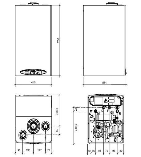 Габаритні розміри котла NOVA FLORIDA LIBRA CONDENSING LINE TECH KB 24кВт