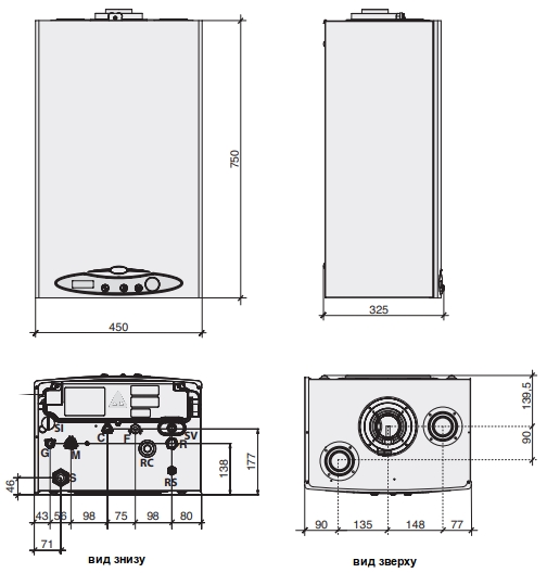 Габаритні розміри котла NOVA FLORIDA PICTOR CONDENSING LINE TECH KR 55